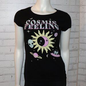 👽🌈 Cosmic Feelings Alien Tee by Wound Up · Size M · Black + Pastels